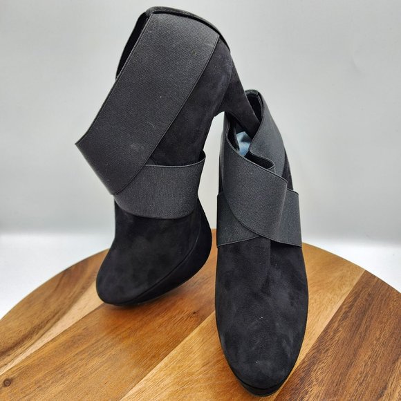 Stuart Weitzman Kilgore Ankle Boots 10 Black Suede Elastic Band Platform Pull On - Picture 11 of 13